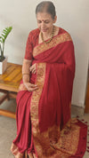 Dark red banarasi modal silk saree