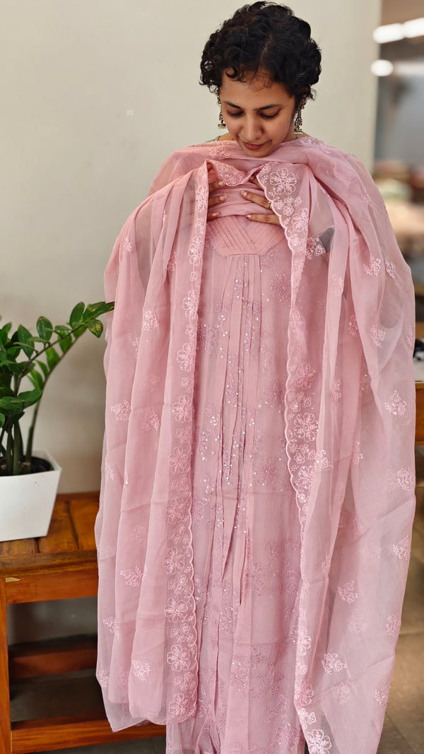 Lilac crushed organza pleated suit - V842