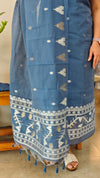 Indigo linen chanderi jamdani suit - SC54 - D3