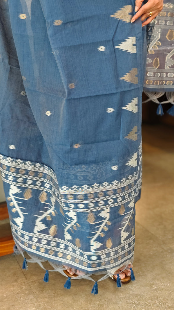 Indigo linen chanderi jamdani suit - SC54 - D3