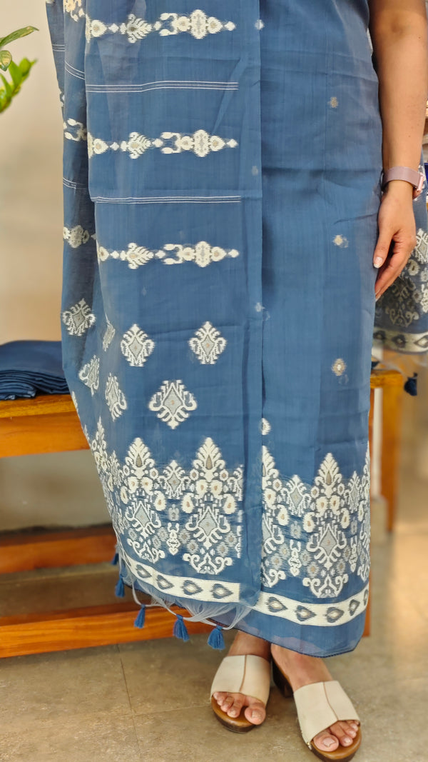 Indigo linen chanderi jamdani suit - SC54 - D2