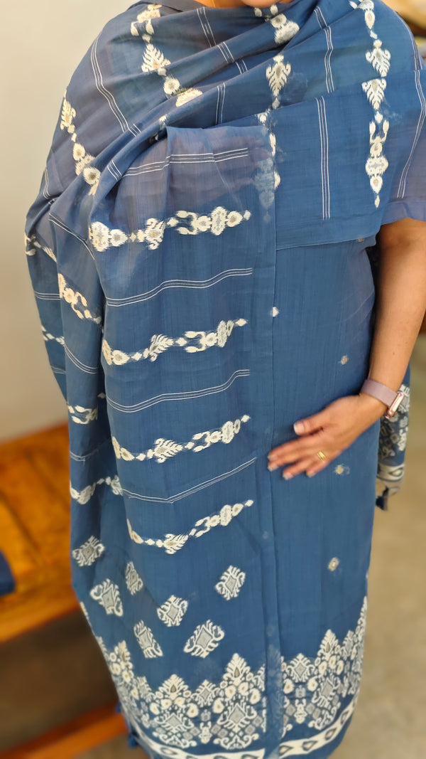 Indigo linen chanderi jamdani suit - SC54 - D2