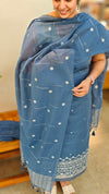Indigo linen chanderi jamdani suit - SC54 - D4