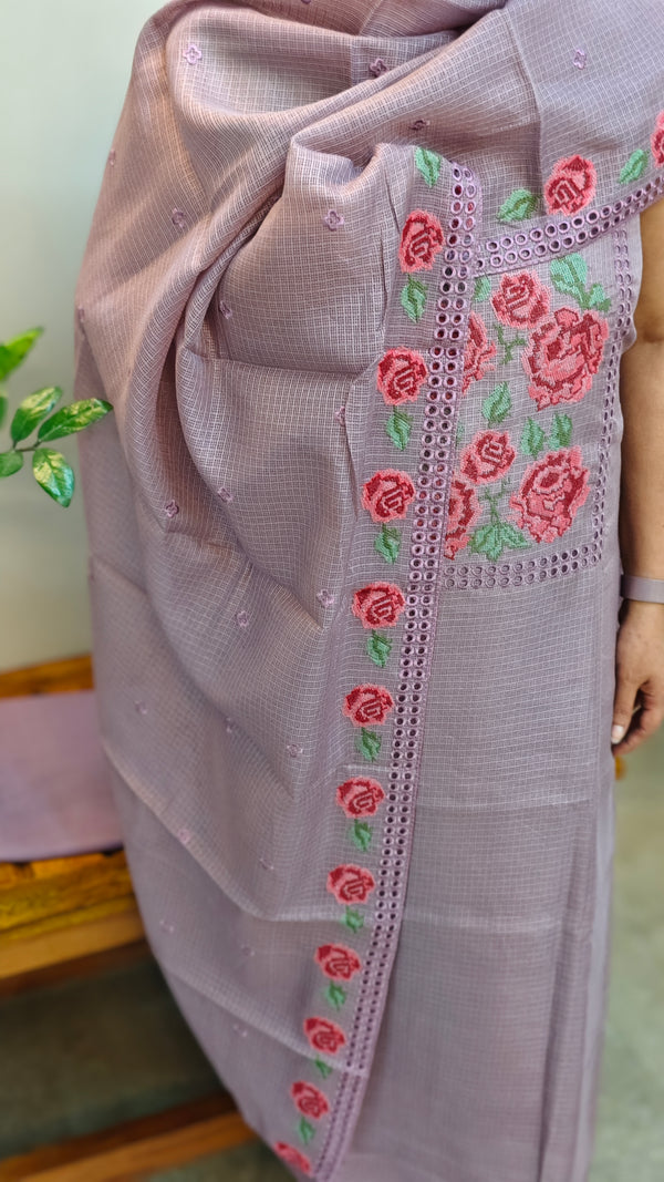 Mauve net kota suit with cutwork