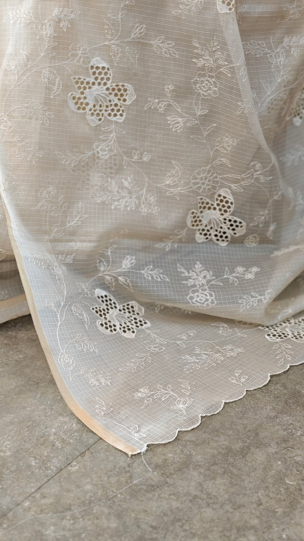 Cream shade silky kota saree with cutwork - NNF2