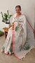 Off white base linen tissue saree - Hand painted- Lilac and mustard flowers - 6DE3