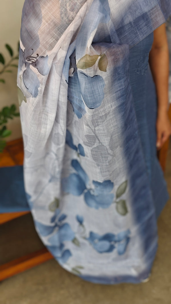RH64 - Blue applique embroidered linen cotton suit