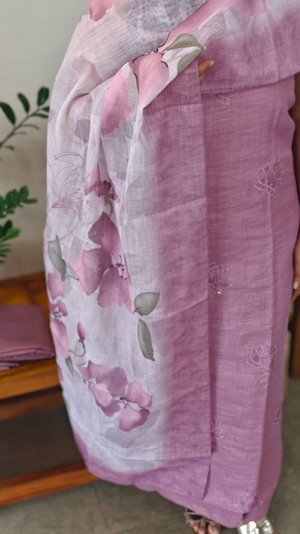 RH64 - Lilac applique embroidered linen cotton suit