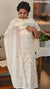 Off white and pink embroidered cotton suit