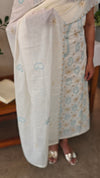 Off white and blue embroidered cotton suit