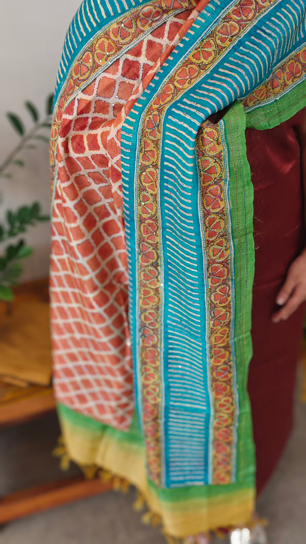 Brown semi tussar silk suit