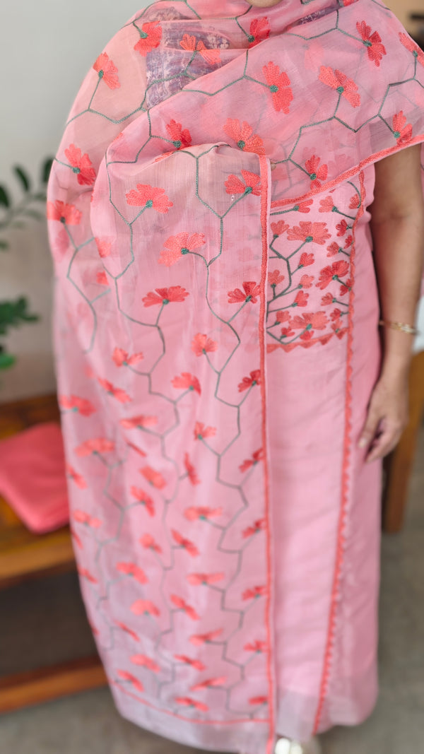 Pink embroideredorganza salwar suit