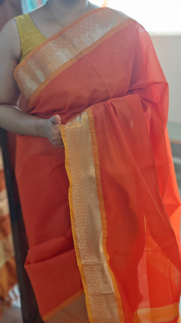 Orange cotton silk saree