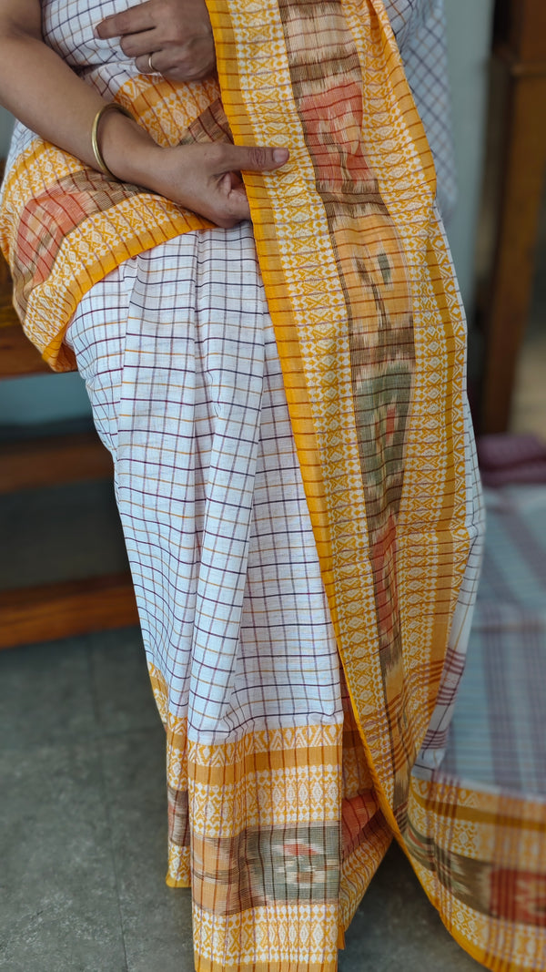 Cotton checked handloom saree with Pochampally borders