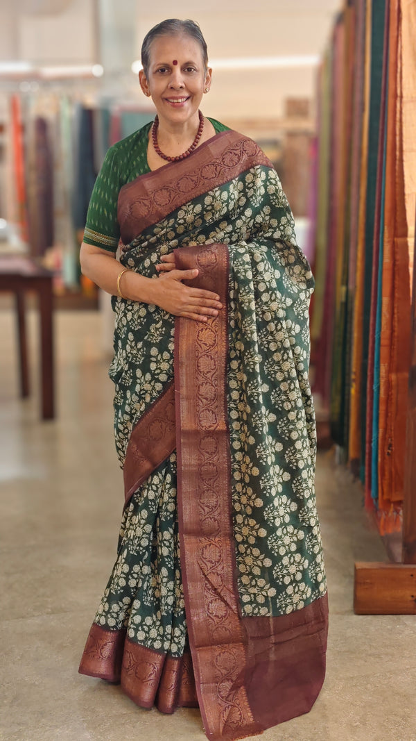 Green and wine chanderi banarasi silk saree