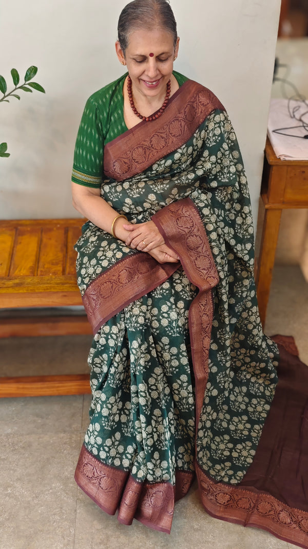 Green and wine chanderi banarasi silk saree