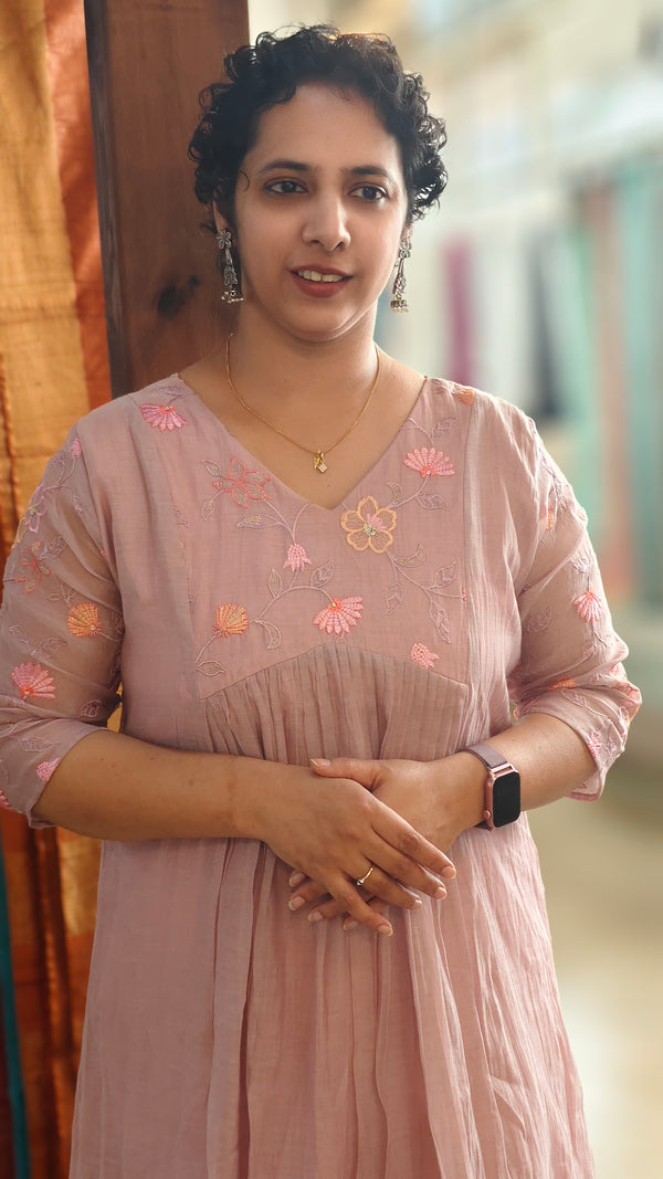 Lilac mul chanderi dress