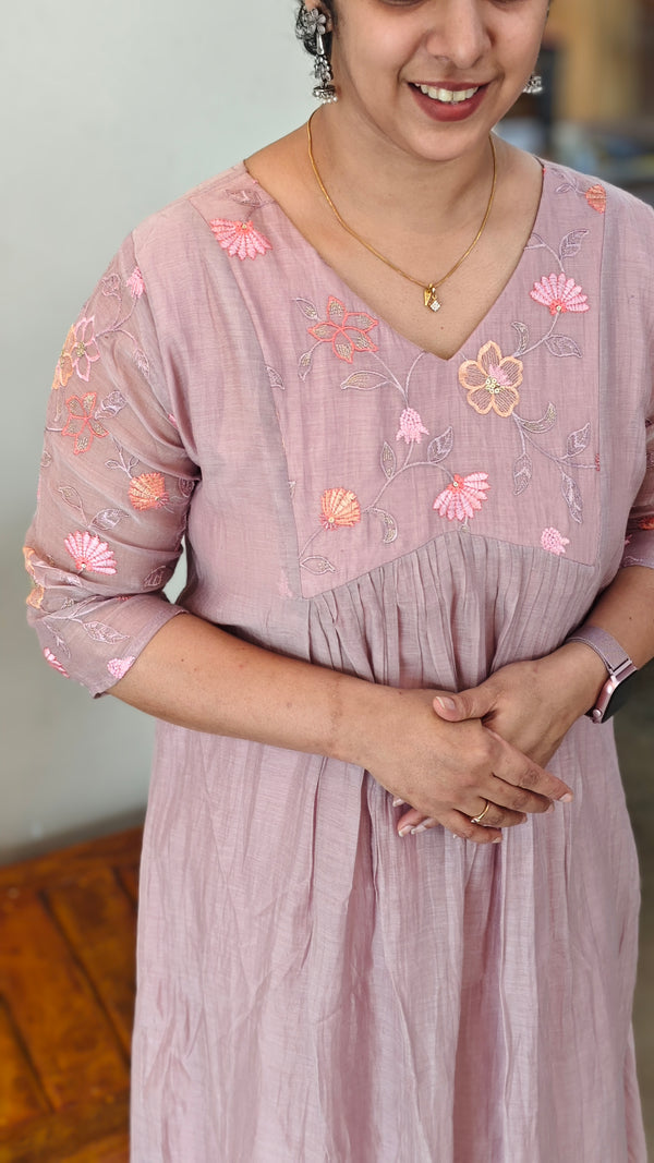 Lilac mul chanderi dress