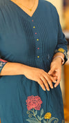 Blue floral embroidered cotton kurti set