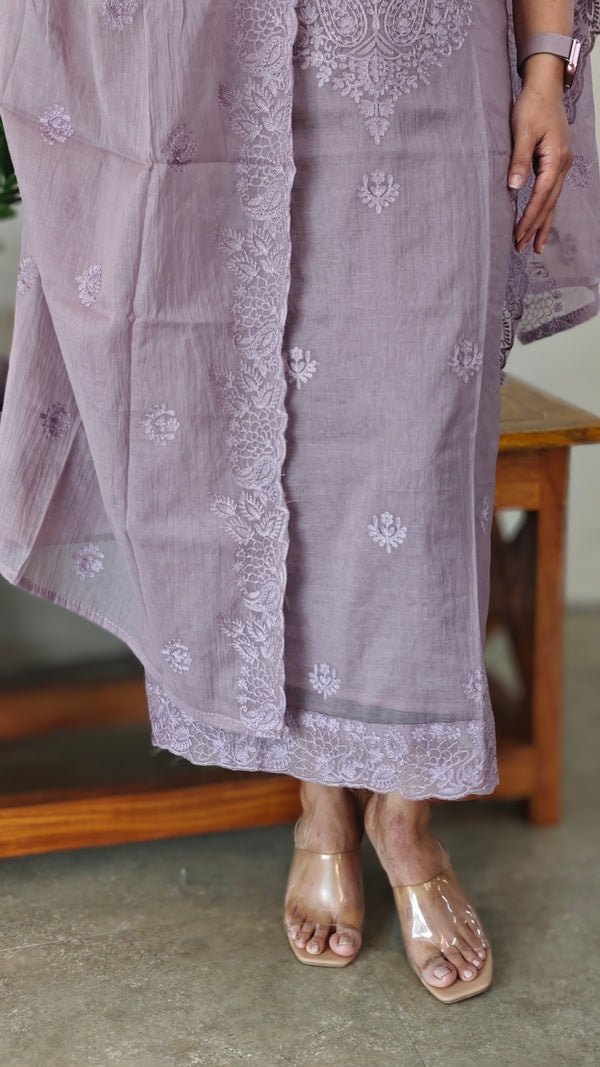 Dusty mauve mul chanderi suit - 8191