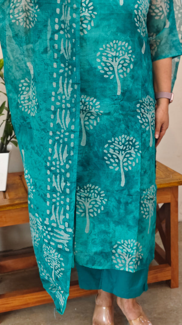 Peacock blue net kota kurti set - KN05