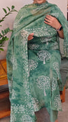 Forest green net kota kurti set - KN05