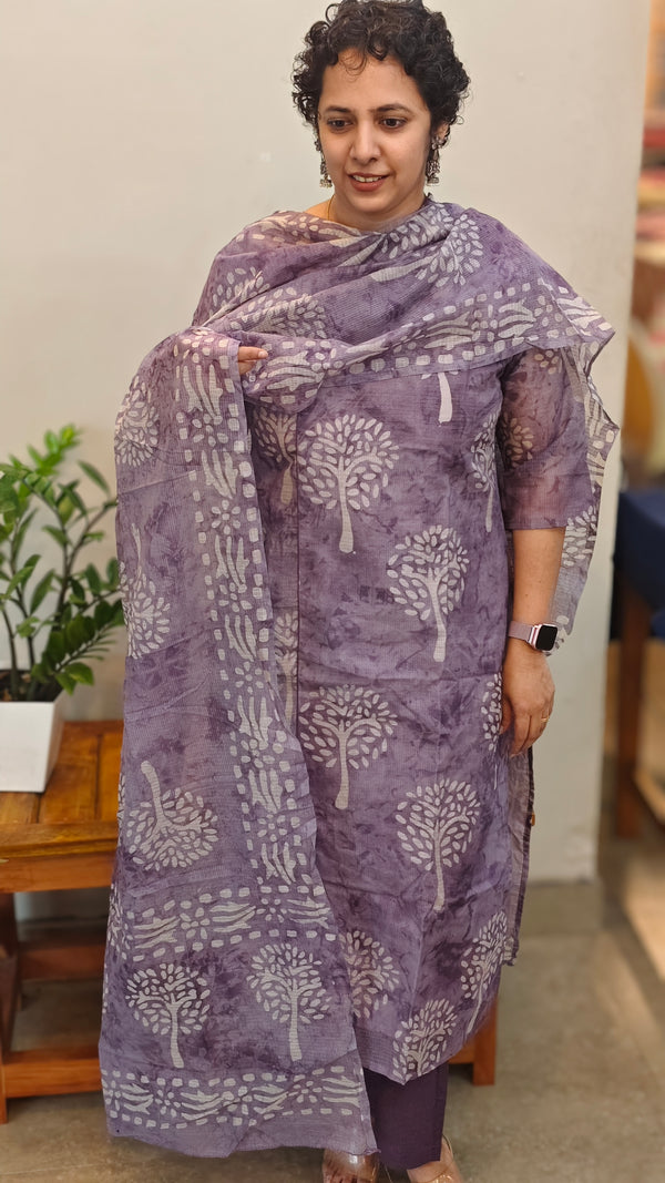 Lavender net kota kurti set - KN05