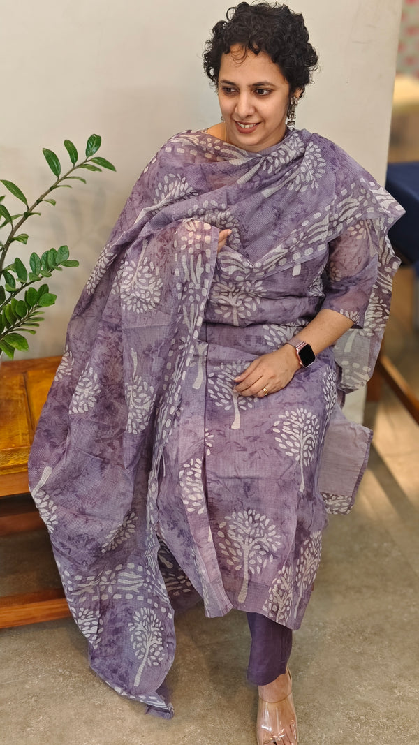 Lavender net kota kurti set - KN05