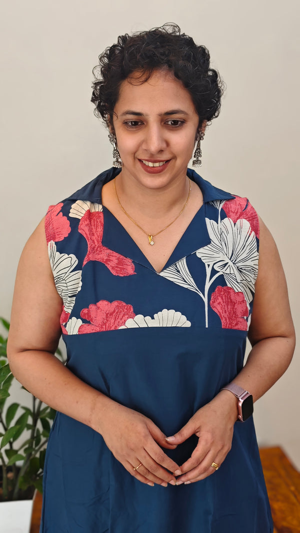 Aegean blue floral printed top