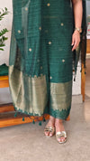 Dark green linen chanderi banarasi suit - 12009