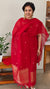 Chilli red chanderi linen banarasi suit - 12009