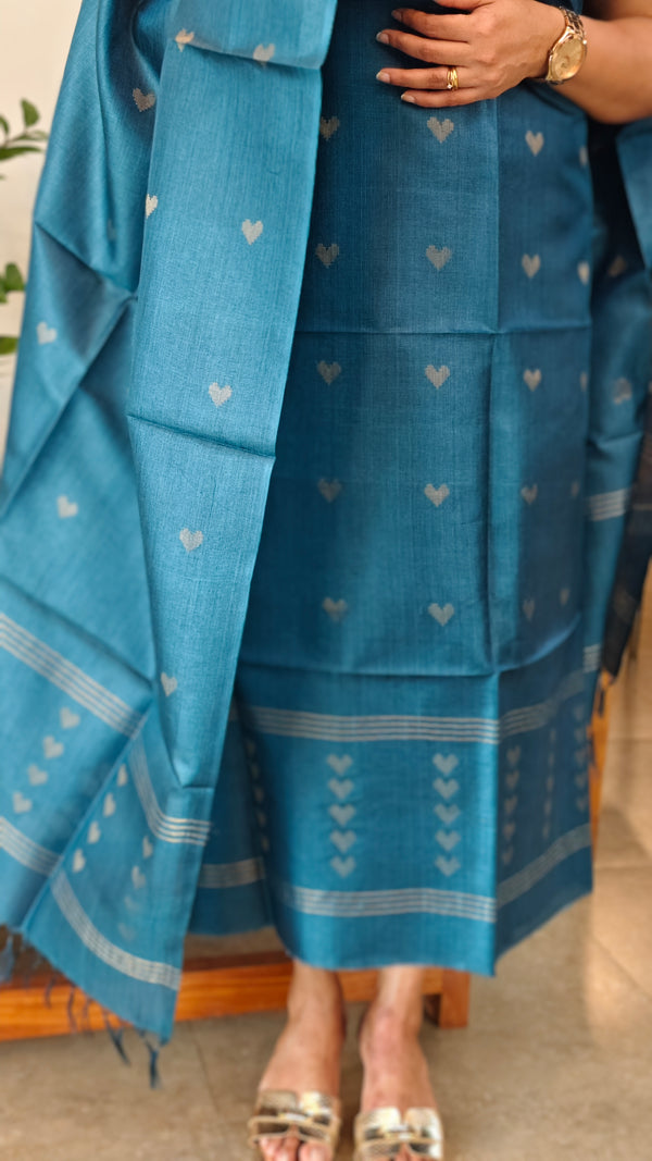 Peacock blue tussar silksuit - 65XB