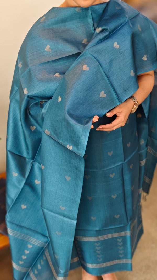 Peacock blue tussar silksuit - 65XB