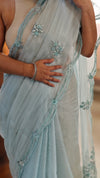 Powder blue crushed organza saree