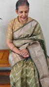 Olive green crushed organza banarasi saree