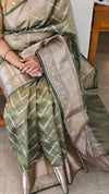 Olive green crushed organza banarasi saree