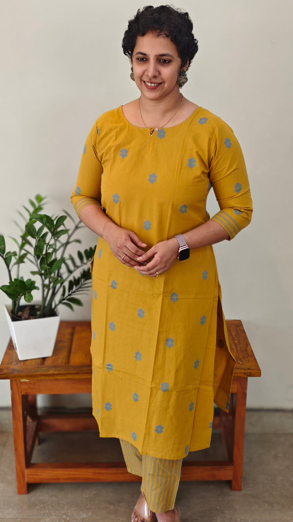 Mustard cotton kurti set