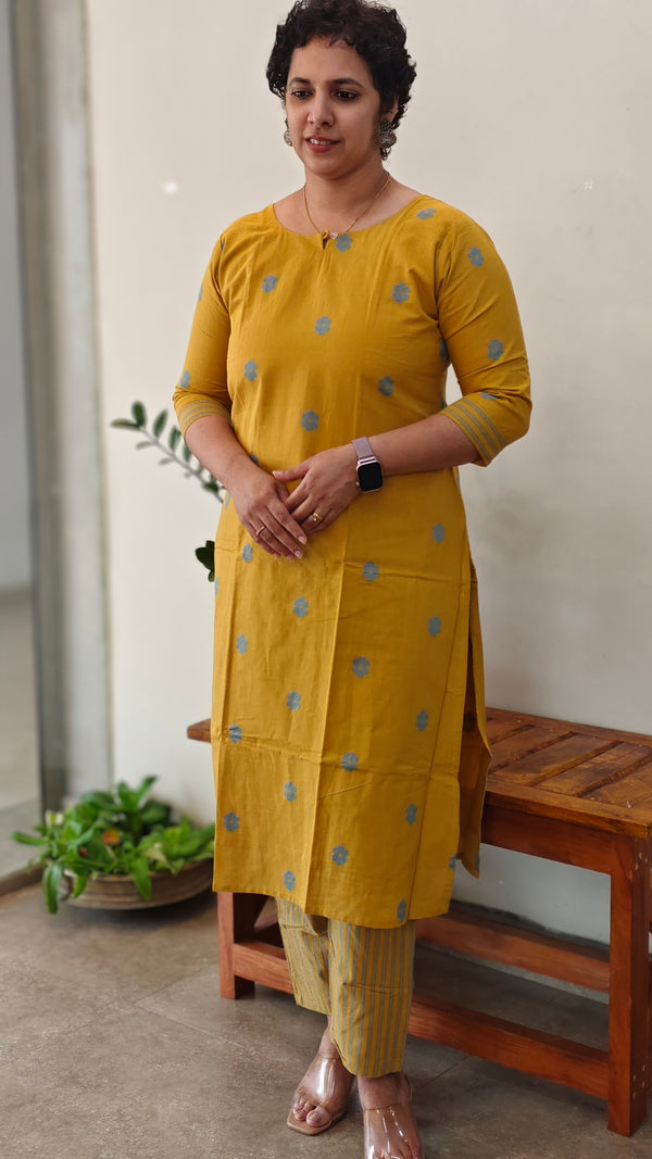 Mustard cotton kurti set