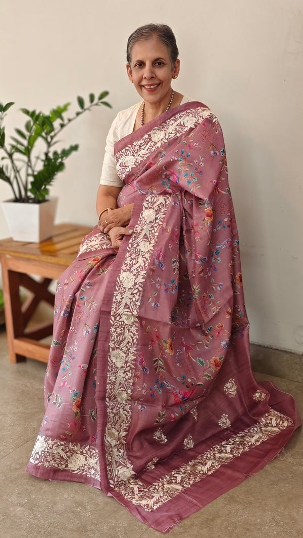 Mauve semi tussar silk saree