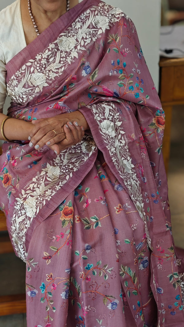 Mauve semi tussar silk saree