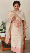 Light beige and peach Linen chanderi jamdanisuit - 4982
