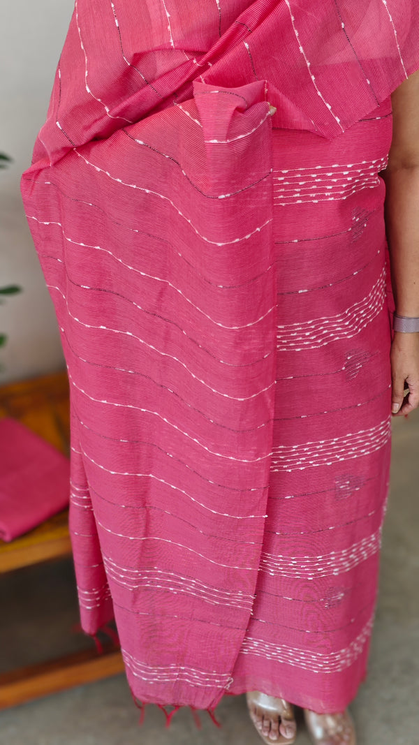 Candy pink semi tussar silk suit