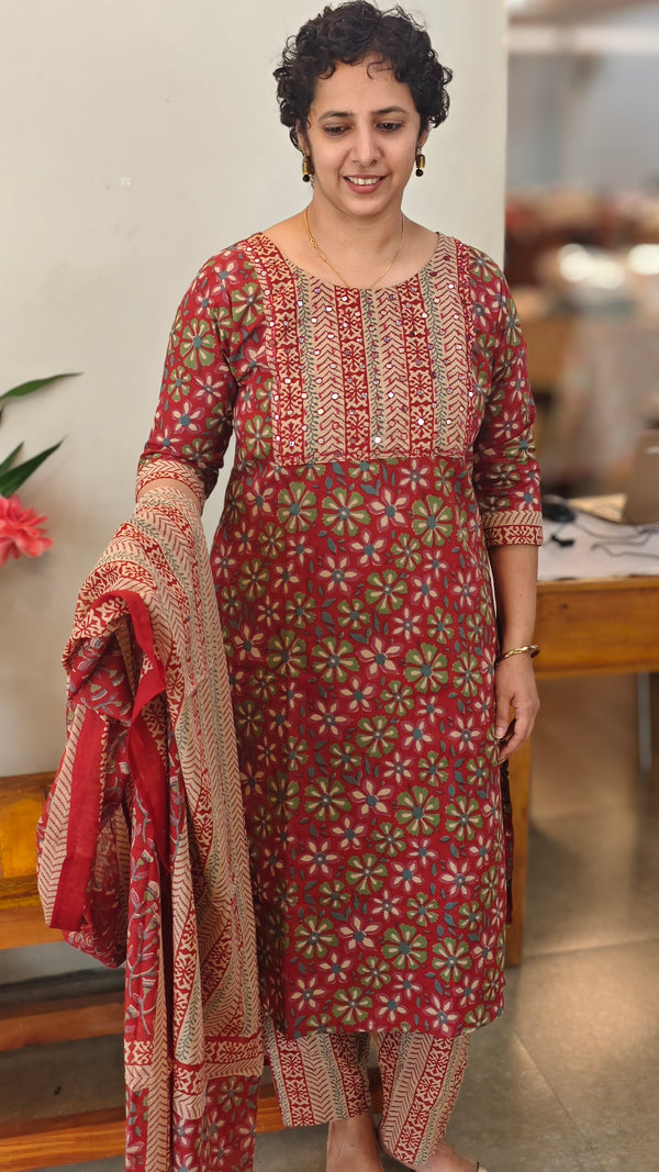 Brick red cotton kurti set
