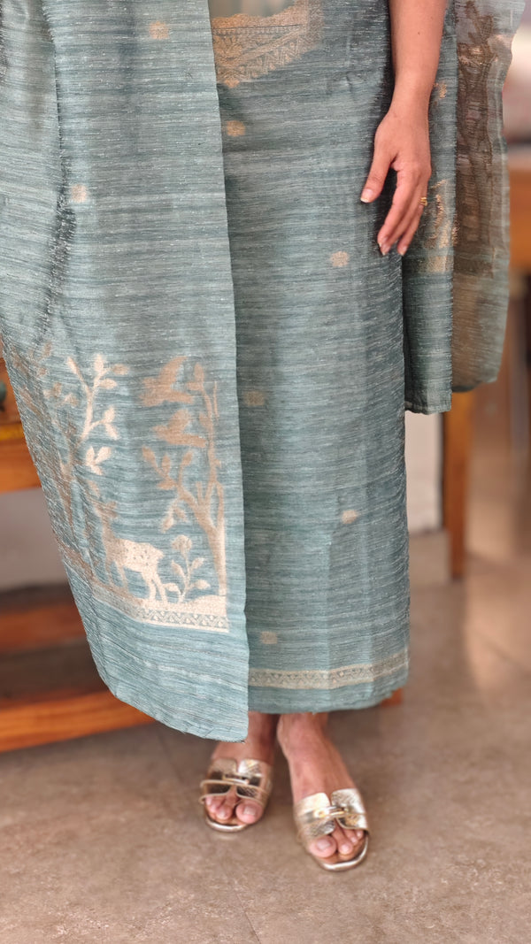 Teal shade banarasi suit - FE308