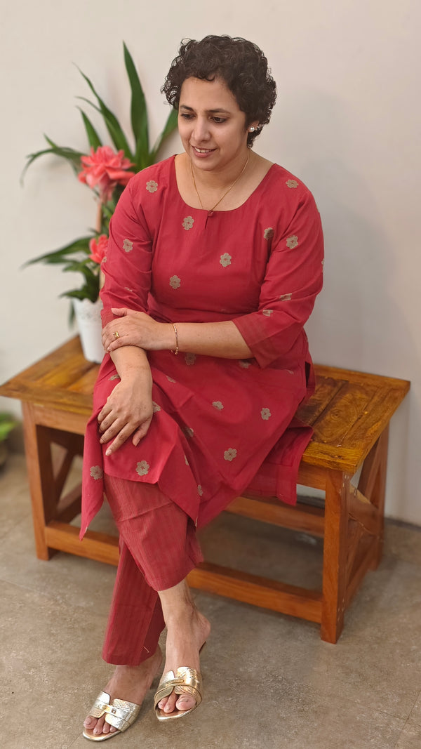 Maroon cotton kurti set
