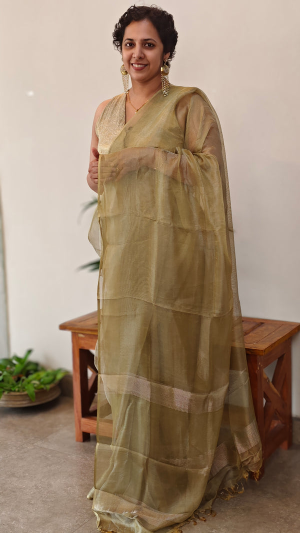 Metallic moss green tissue silk saree - 2M83