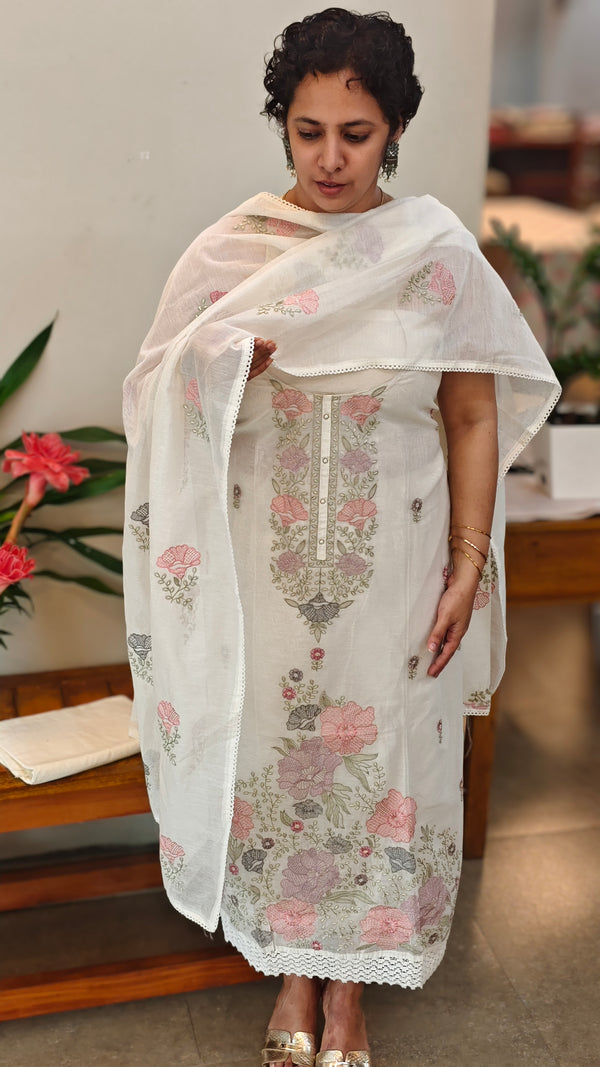 Off White and pink mul chanderi suit - R281