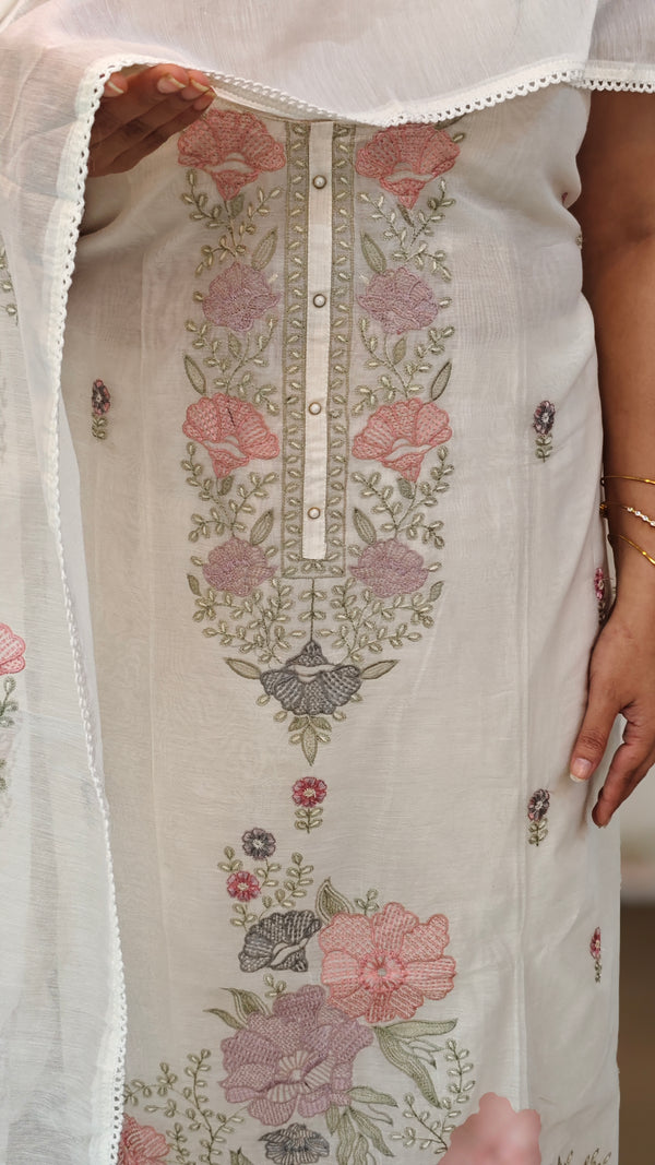 Off White and pink mul chanderi suit - R281