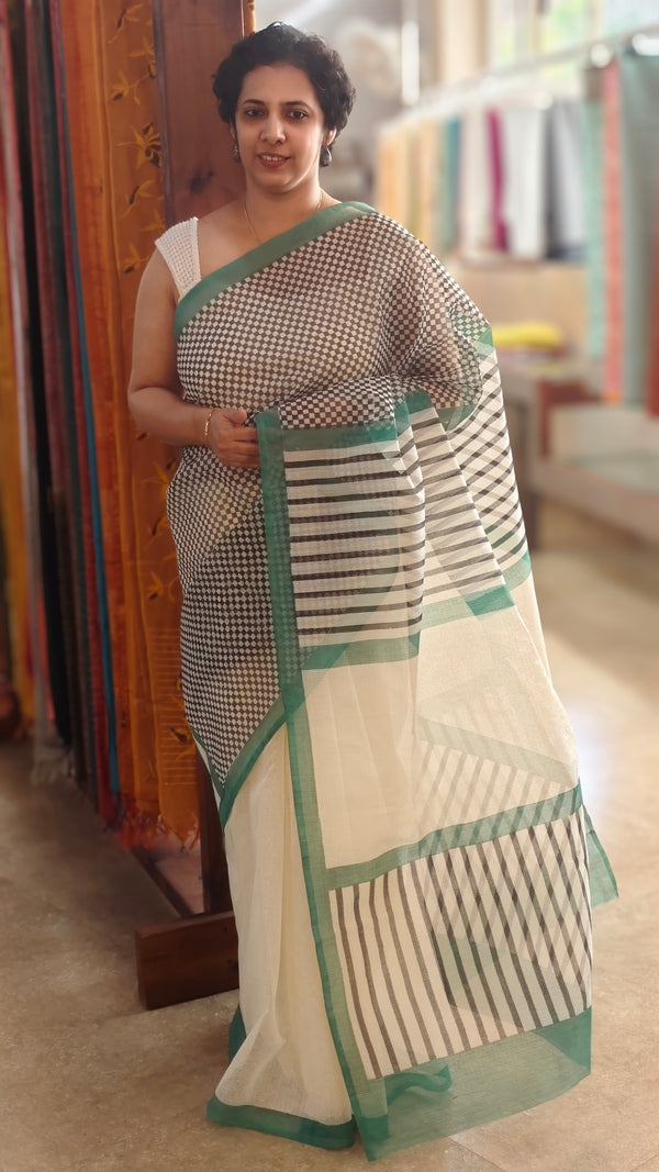 Off white net kota saree