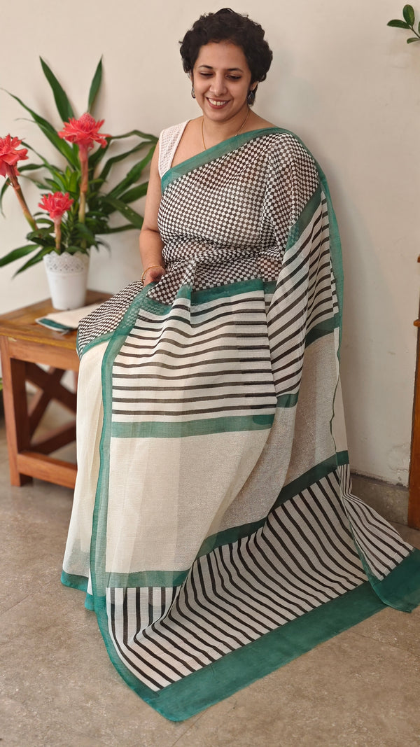 Off white net kota saree